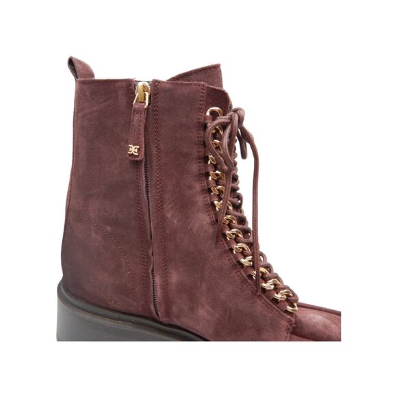 Sam Edelman Lovrin Suede Chain Lace Up Chunky Combat Platform Boots Burgundy 8M - Picture 6 of 9